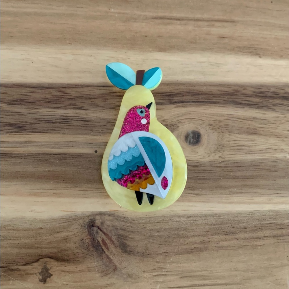 Erstwilder True Love's Gift Brooch pear bird pin NWOT